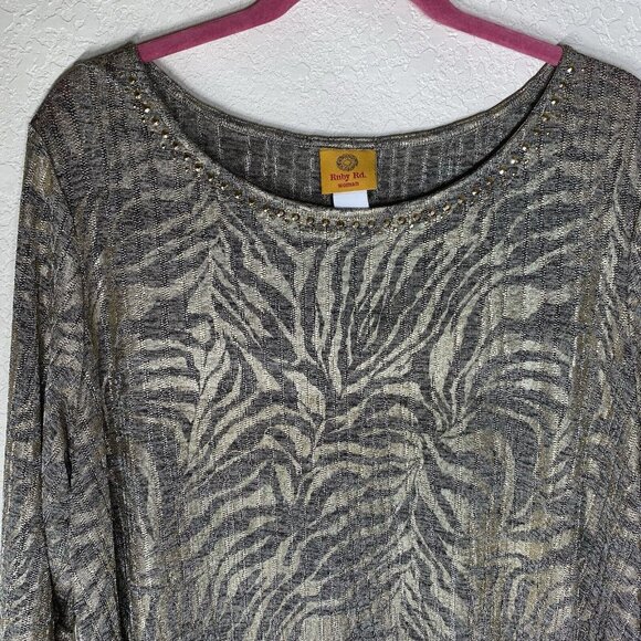 Ruby Rd Zebra Print Knit Tunic Top Womens 1X Rhinestone Trim Handkerchief Holida - Picture 4 of 9